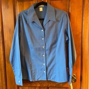 Adolfo Button Down Cotton Blue Blouse CareerCasual